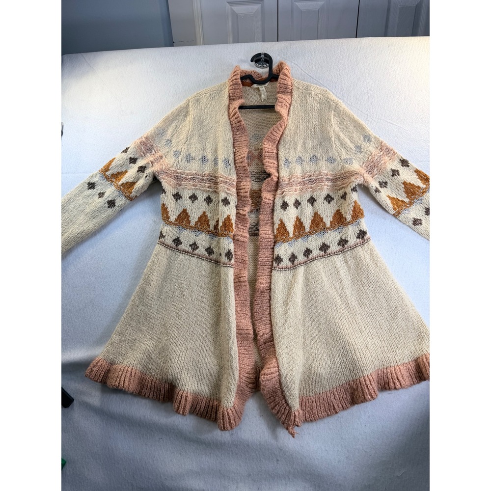 Matilda Jane XXL Cream Pink Isle Ruffle Open Front Cardigan Sweater Wool Blend